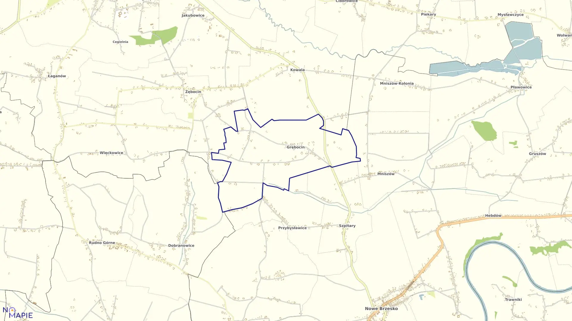 Mapa obrębu Grębocin w gminie Nowe Brzesko
