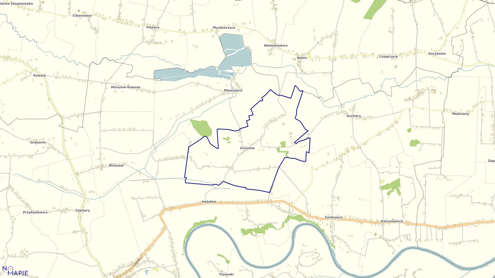 Mapa obrębu Gruszów w gminie Nowe Brzesko