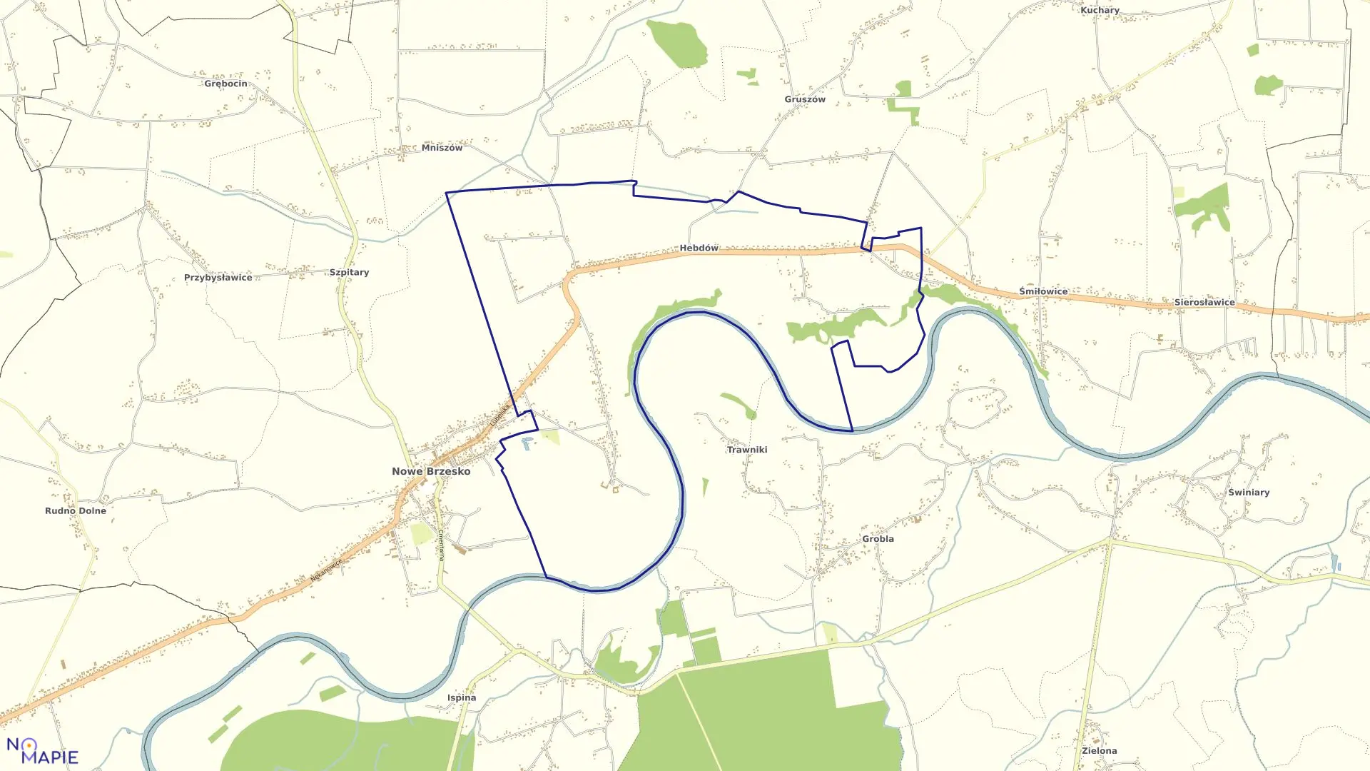 Mapa obrębu Hebdów w gminie Nowe Brzesko