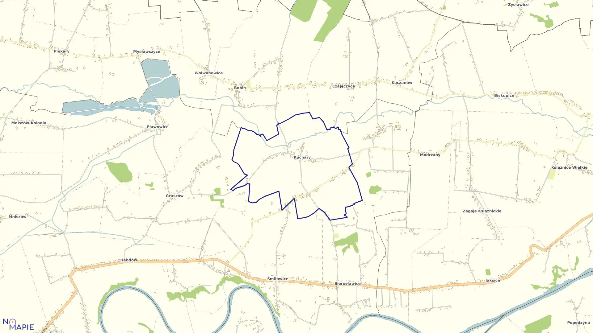 Mapa obrębu Kuchary w gminie Nowe Brzesko