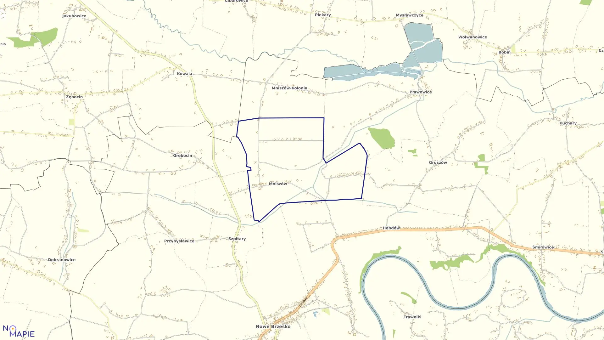 Mapa obrębu Mniszów w gminie Nowe Brzesko