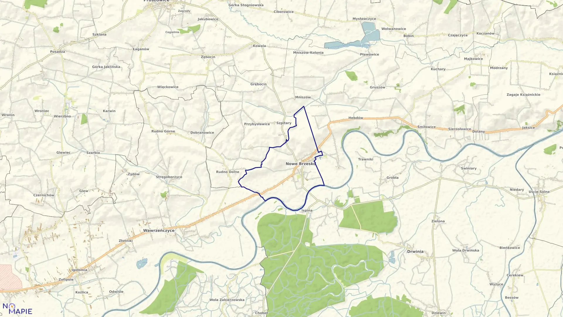 Mapa obrębu Nowe Brzesko w gminie Nowe Brzesko