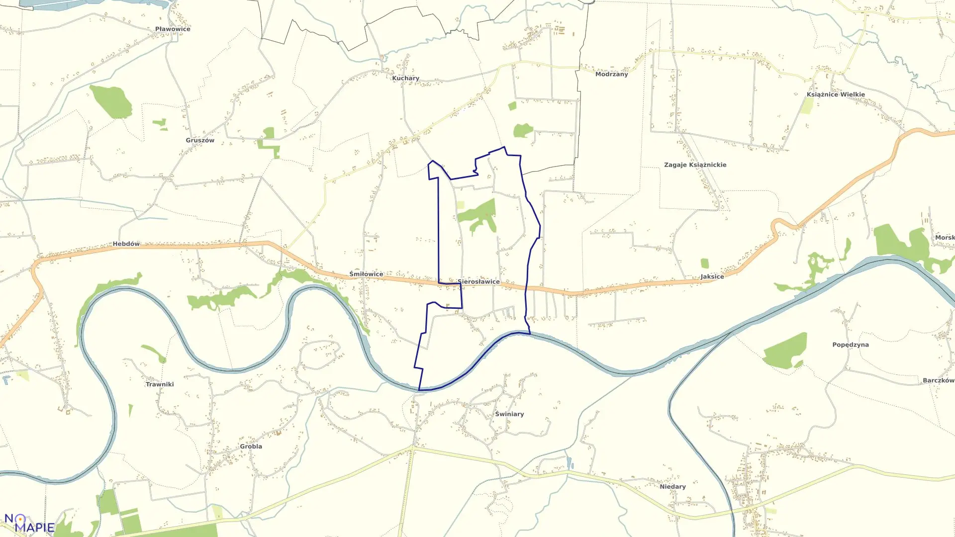 Mapa obrębu Sierosławice w gminie Nowe Brzesko