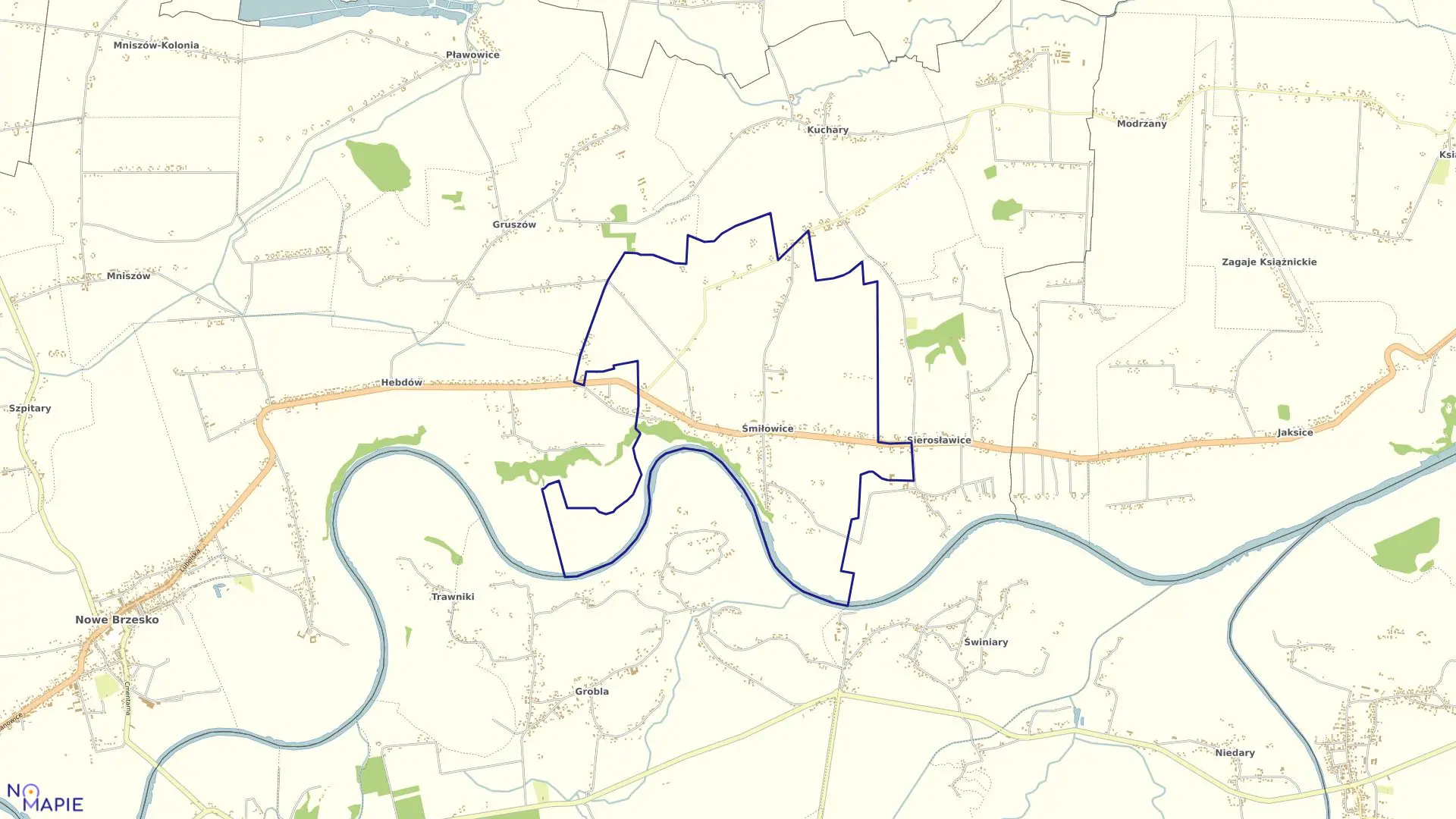 Mapa obrębu Śmiłowice w gminie Nowe Brzesko